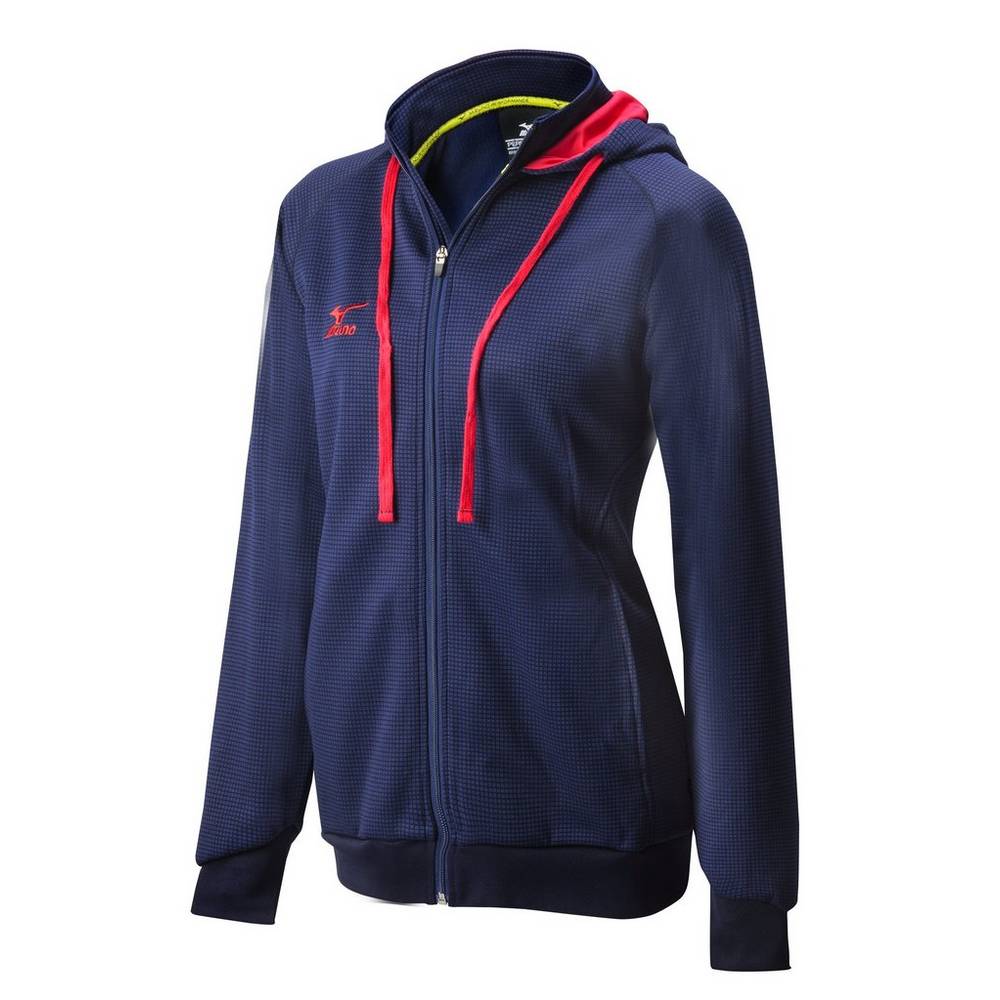 Moletom com capuz Mizuno Pro Full Zip Hoody - Mulher - Azul Marinho/Vermelhas - EKNMG5467